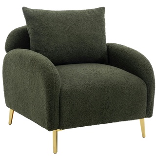 Merax Sessel mit goldenen Metallbeine und Rückenkissen, Loungesessel Teddystoff, Einzel Loungesofa, Relaxsessel, Grün