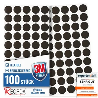 Reorda Magnetkreise selbstklebend (100 Stück) - Starker Marken-Kleber ermöglicht erstklassige Klebekraft I Vielseitige Flache Magnete zum basteln & schneiden - Ideal nutzbar für Schule & Büro