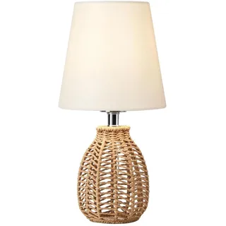 Tischlampe Wohnzimmer Vintage Rattan Stehlampe Tischlampen Nachtischlampe Weiß Stoffschirm Klein Japandi Landhaus Korb Lampenschirm Lampe für Boho Deko Schlafzimmer Nachttisch Esstisch Tisch Geschenk