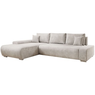 Juskys Sofa Iseo Links mit Schlaffunktion - Stoff Couch L Form für Wohnzimmer - Beige