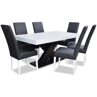 JV Möbel Hotel Konferenzzimmer Tisch XXL Tische Büro Besprechungstisch + 6 Stühle Stuhl - Weiß