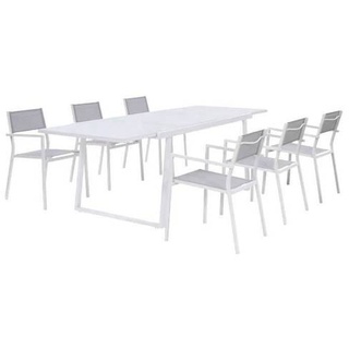 Garden Meal Set - ausziehbarer Tisch 160-240 cm und 6 Sessel - Aluminiumrahmen - Weiß