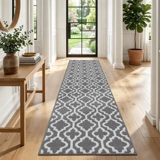 SHACOS Teppich Läufer Flur Waschbar 60x240 cm, Teppichläufer Lang, Grau | Dünner Küchenteppich Rutschfest, Flurteppich Modern Schmal, mit Gummirücken, für Flur, Küche, Eingang, Balkon