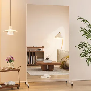 Hasipu Ganzkörperspiegel 170 x 100 cm, 360° Drehbar Standspiegel mit Rollen, Gehärtetes Glas Home Gym Tanzspiegel für Schlafzimmer Fitnessraum Yoga