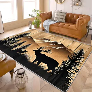 PaxGloz Hirsch Teppich - Teppiche Wohnzimmer Schlafzimmer Hirsch Wald, Kleiner Teppich Jagdmotiv REH, Weich Kurzflor & Waschbar & rutschfest Fussmatte Innen, Kinderteppich 60x90 cm