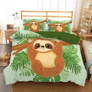 JEDTAKCT Cartoon Faultier Druck Reversibel Bettwäsche 135X200 Winter Tropische Pflanzen Druck Bettwäsche 135X200 Bettwäsche 135X200 + 80X80 cm -Mikrofaser Bettwäscheset Geschenk (135X200)