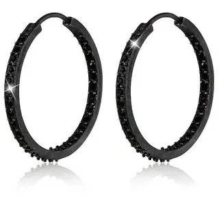 Elli Paar Creolen Creolen Funkelnd 925 Silber, mit Kristallen von Swarovski® schwarz|silberfarben