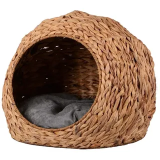 UNUS ANIMALS Tierkorb Haustierkorb Kugelform natur 37,5 x 32,5 cm rund Kissen Hund und Katze grau