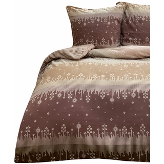 Leonado Vicenti Warme Winter Bettwäsche Thermo Fleece flauschig Schlafzimmer Set Bezug Kissen mit Reißverschluss, Farbe:Beige Gestreift, Maße:135 x 200 cm