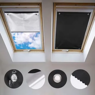 Johgee Dachfenster Rollo Thermo Sonnenschutz 48x93cm, Schwarze Vorhänge
