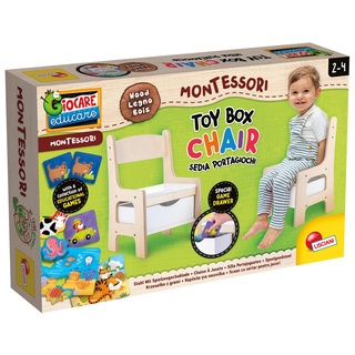 Lisciani - Montessori - Holzstuhl für Spielzeug - Lernspiele - Bequem - Stuhl aus echtem Holz - Aufbewahrungsschublade - Orange und Beige - Für Kinder ab 2 Jahren