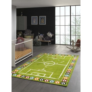 Kinderteppich Kinderteppich Teppich Fußball in Grün, TeppichHome24, rechteckig, Höhe: 0.9 mm grün|orange|rot|schwarz 120 cm x 170 cm x 0.9 mm
