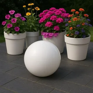 KERAZO große XXL Keramik Gartenkugel 40 cm - Dekokugel Rosenkugel frostfest wetterfest glasierte Steinzeug Gartendeko, weiß - Weiß