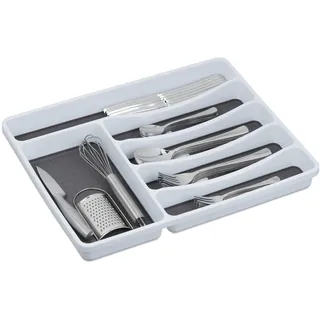 Relaxdays Besteckkasten für Schubladen 4,5 x 33 x 40 cm grau/weiß