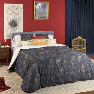BELUM | Bettbezug Harry Potter | Bettbezug Harry Potter Gold | Bettbezug mit Knöpfen | Bettbezug 100% Baumwolle | Bettbezug (105 cm Bett (180 x 240 cm)