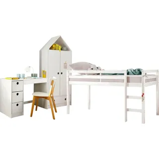 OTTO home Jugendzimmer-Set Alpi, (Spar-Set, 3-tlg), Hochbett, Schreibtisch und Kleiderschrank in Hausoptik, platzsparend weiß