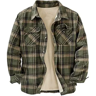 Youthful flying Kariertes Herrenhemd Revers Holzfällerjacke mit Fleece Gefüttert Winter Thermische Arbeitskleidung(Size:XXL,Color:Grün)