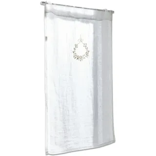 Loberon Scheibengardine Bréteny - Romantischer Sichtschutz, 100% Leinen mit Blumenstickerei, Tunnelsaum, 70x45 cm, Creme