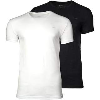 GANT Herren T-Shirt, 2er Pack - C-NECK T-SHIRT 2-PACK, Rundhals, kurzarm, Cotton Schwarz/Weiß XL