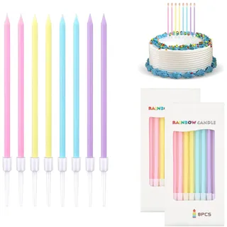 AZWOOD Geburtstagskerzen für Torte, 16 Stücke Regenbogen Farbe Kerzen Geburtstag Kuchenkerzen für Geburtstagsdeko Lange Cupcake Kerzen für Geburtstag Hochzeit Baby Shower