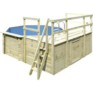 Aufstellpool Holzpool-Set Karibu Classic 1D rund Ø 400x124 cm inkl. Leiter, Bode