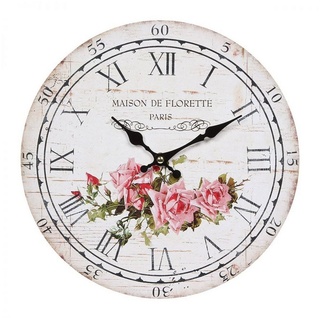 DESIGN DELIGHTS Wanduhr NOSTALGIE WANDUHR "ROSE", 28 cm, Rosenprint, Landhausstil Uhr rosa