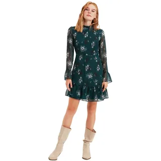 TRENDYOL Damen Trendyol Blumenmuster Kleid Business Casual Dress, Grün, 36 EU - 36