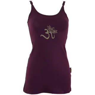 Guru-Shop T-Shirt Yoga-Top aus Bio-Baumwolle OM - plum Festival, Ethno Style, alternative Bekleidung lila L