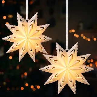 Sterne Weihnachtsbeleuchtung, 2 Stück 45CM 3D Papiersterne Weihnachten | LED Weihnachtsstern Beleuchtet Batterie mit Timer, Hängende Sterne Weihnachtsdeko Innen für Fenster Party Heim (Warmweiß)
