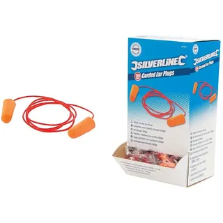 Silverline Tools 200 Paare Gehörschutzstöpsel mit Kordel SNR 34 dB im Spender