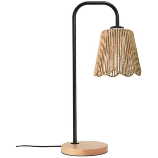 EcoGehen Nachttischlampe mit Kabelschalter, E27 Fassung, Φ17cm Lampenschirm aus Boho Rattan, Tischlampe, Klein Lampe, Schreibtischlampe, Tischleuchte, Bürolampe, Leselampe, Leselicht, 44cm hoch