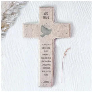 hellomini Wanddekoobjekt Taufkreuz Aquarell Druck beige