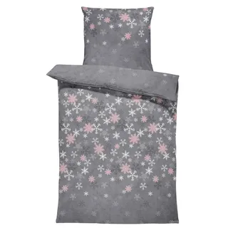Leonado Vicenti Winter Bettwäsche Thermo Fleece Flausch Kuschelig Warme Garnitur Bettbezüge Set, Größe:2 teilig 155x220 cm, Farbe:Kristall grau