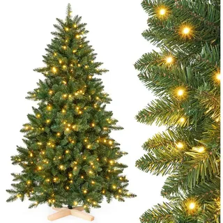 Yorbay Künstlicher Weihnachtsbaum mit LED-Beleuchtung 150/180/210 cm, Echtholz Baumständer 210 cm