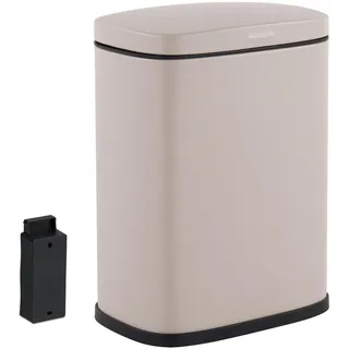 Relaxdays Kosmetikeimer Wandmontage, 3 Liter, Absenkautomatik, Inneneimer, Metall, eckiger Badezimmer Mülleimer, beige
