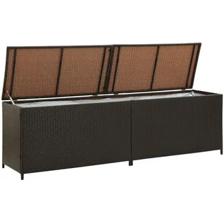 IKAYAA Gartenbox Wasserdicht XXL Rattan Auflagenbox Gasdruckfedern Gartenbox mit Deckel Aufbewahrungskiste mit Zwei Radern Leicht Bewegen Kissenbox für Garten Balkon-Braun-200 x 50 x 60 cm