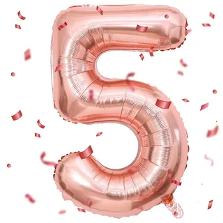 Ballon Zahl 5, Luftballons 5 Jahre, Roségold, Luftballons 5 Jahre, Geburtstag, Nummer 5, Helium, Luftballons, 101 cm, Zahl 5, Dekoration für Jungen, Mädchen, Geburtstag, Party