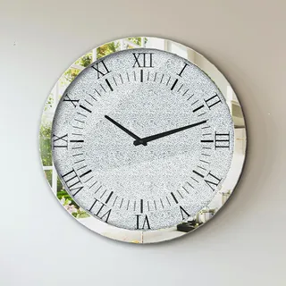 Artloge Wanduhr Modern Groß Kristall Uhren Deko, Voller Diamant Wohnzimmer Wanduhren ohne Tickgeräusche, Römische Ziffern Batteriebetrieben 60cm Uhren für Wohnzimmer, Schlafzimmer, Küchen Silber