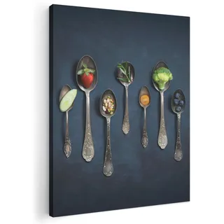 MuchoWow© Leinwand Bilder Wanddeko Wohnzimmer Aesthetic Room Decor Deko | 50x70 cm - Zimmer Wandbilder Modern Bild auf Küche - Gewürze - Löffel - Silber - Gewürz - Industrial
