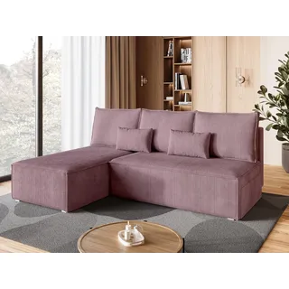 BROMARKT Ecksofa mit Schlaffunktion Sofa l Form Couch mit Bettkasten Wohnzimmer Möbel Cord Schlafsofa Wohnlandschaft Sofa 3 sitzer TOP 200x85x145 cm Puderrosa