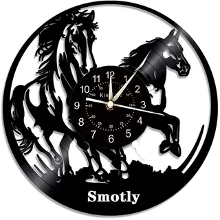 Smotly Vinyl-Wanduhr, Pferde-Thema, Retro, groß, mit 7-farbiger Nachtlichtfunktion, Heimdekoration, digitale Wanduhr (ohne Licht)