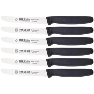 Giesser Messer - Made in Germany - 6er Set Brötchenmesser Tomatenmesser Küchenmesser Allzweckmesser Universalmesser Gemüsemesser 3mm Wellenschliff Klingenlänge 11cm (Schwarz)