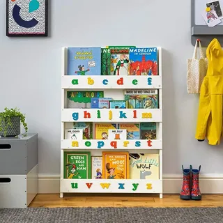 Tidy Books ® Bücherregal für Kinder, Weiß, Alphabet, Wandregal für Bücher, Montessori zu Hause, Holz, 115 x 77 x 7 cm, umweltfreundlich, handgefertigt, Original seit 2004