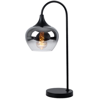 Tischleuchte Tischlampe rauch Leseleuchte Lampe Glaskugel rauchfarben Schlafzimmer, Metall schwarz, 1x E27 Fassung, LxBxH 27,5x18x54 cm