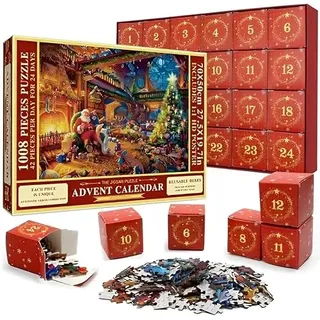 Dasfie Adventskalender 2024 Weihnachts Jigsaw Puzzle 24 Kartons | Adventskalender 2024 Kinder 1008 Teile Puzzle Weihnachtsgeschenkk FüR Jungen, MäDchen(70 X 50 Cm)