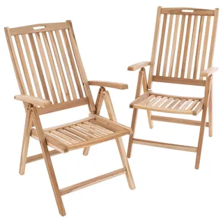 Divero 2er Set Klappstuhl Granada aus Teak-Holz, unbehandelt – Farbe: Natur-Braun