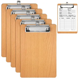 5 Stück Klemmbrett A5 Holz 3 mm Dicke Klemmbretter mit | Metalklemme und Aufhängeose A5 Klemmbrett Holz Schreibbrett Clipboard klemmmappe A5 für Schule Büro Restaurant (14.5x21.5 cm)