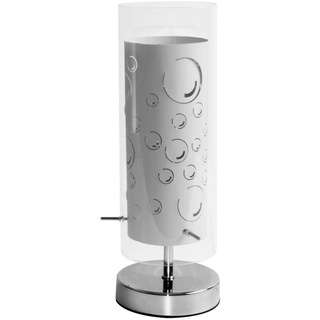 Tischleuchte Glas weiß Nachttischleuchte Schlafzimmer Tischlampe Glasschirm, Metall, Motiv Luftblasen, 1x E14 Fassung, DxH 12x34 cm