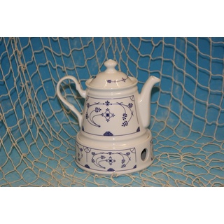 Wilhahn (früher Ocean Line )Set Teekanne mit Stövchen 0,4l Porzellan Indisch Blau / Strohblume