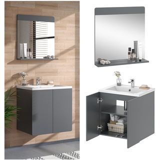 Vicco Badmöbel-Set Izan Grau modern Waschtischunterschrank Waschbecken Badspiegel
